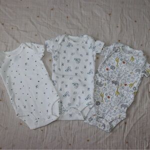 Carter's White and Gray Animal Print Newborn One Pieces/Onesies